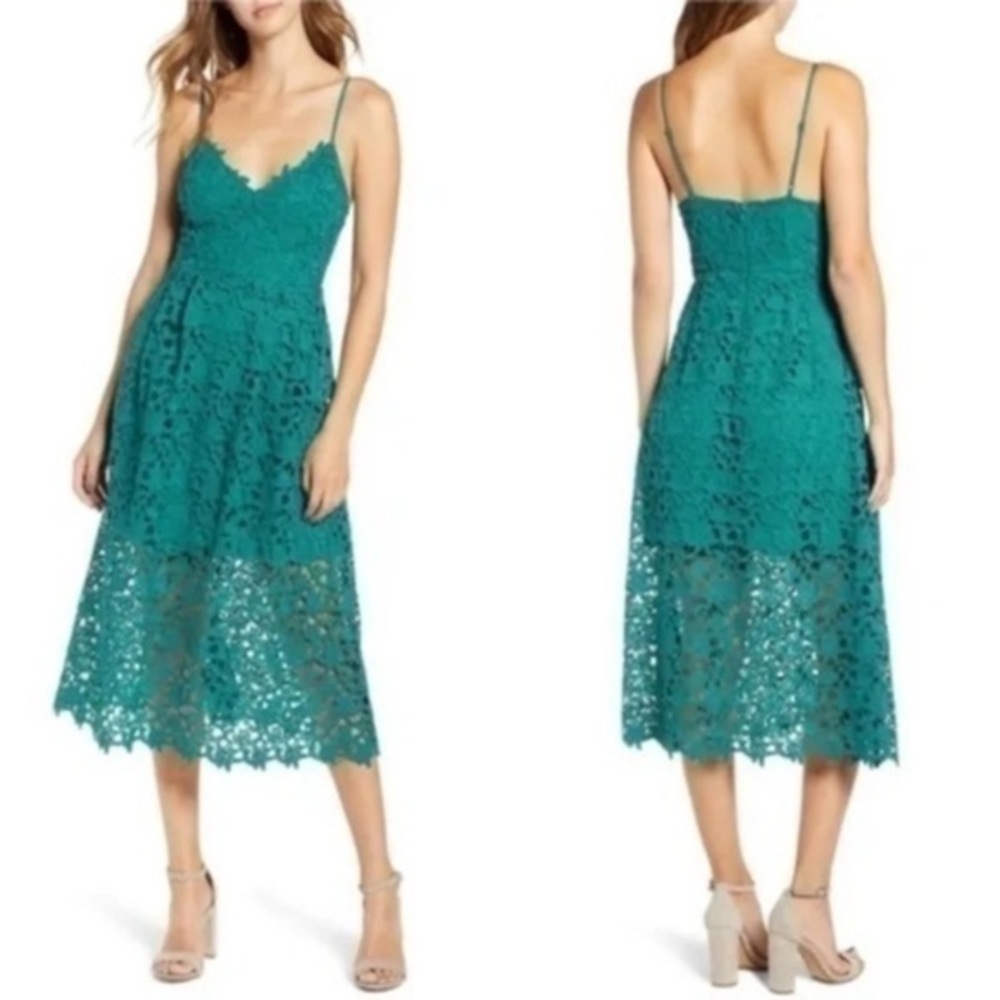 NWT ASTR the Label teal green lace fit flare midi dress Small S A18